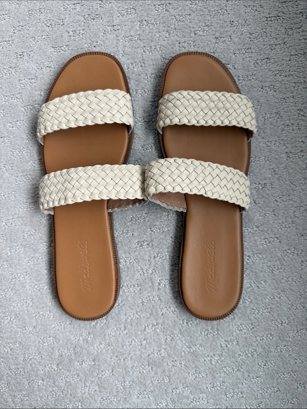Madewell Braided Double-Strap Slide Sandals in Cream and Tan